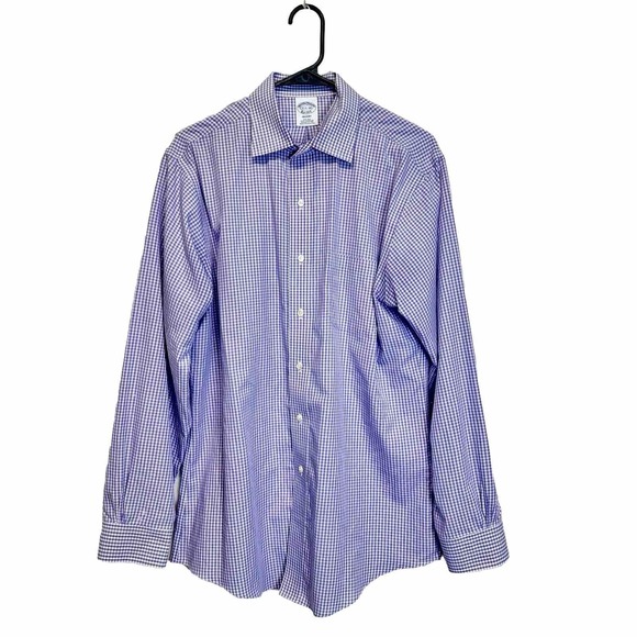 Brooks Brothers Regent Shirt Mens 15 1/5-34 Purple Plaid Button Down Non Iron - Picture 1 of 10
